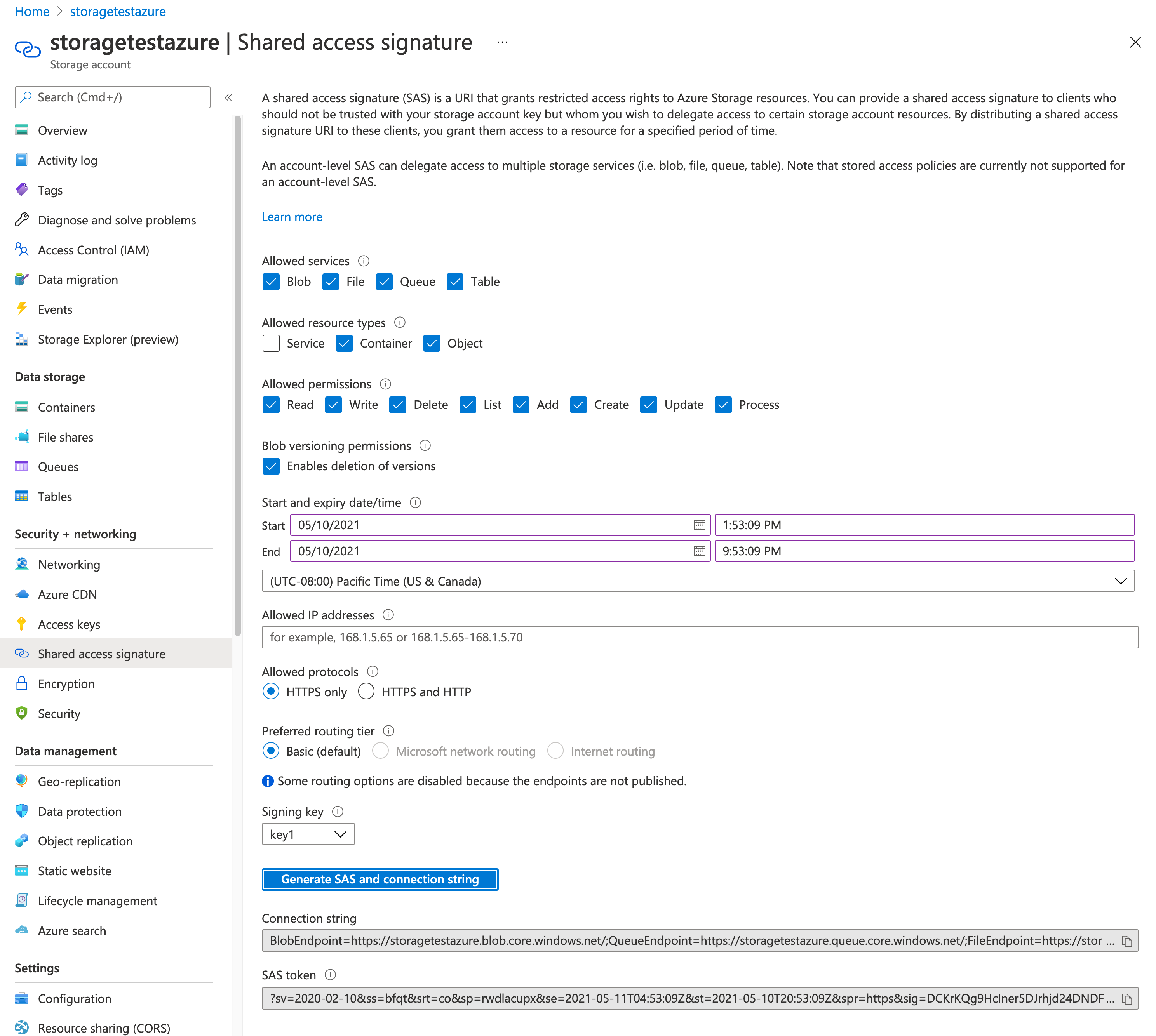 Azure Shared Access Signature page Azure Shared Access Signature page